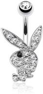 stunning surgical steel pave crystal cz playboy belly ring - choose color/style! logo