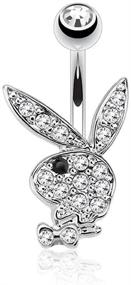 img 2 attached to Stunning Surgical Steel Pave Crystal CZ Playboy Belly Ring - Choose Color/Style!