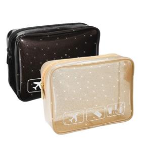 img 4 attached to Convenient and Stylish 2 Pack Lightweight Waterproof Cosmetic Bag for Travel - Black & Gold