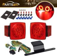 partsam waterproof 12v square led trailer lights kit: submersible halo glow with wiring harness - brake stop turn running license lights for rv marine boat trailer logo