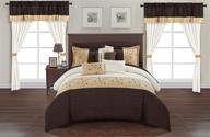 🌺 chic home sonita 20 piece king comforter set - color block floral embroidered bedding with bag and sheets in brown logo