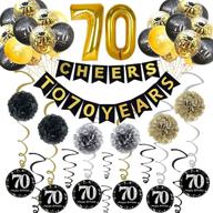 🎉 trgowaul 70th birthday party decorations kit - gold glittery cheers to 70 years banner, poms, hanging swirls, number balloon, and confetti balloons for 70th birthday decorations and party supplies логотип