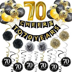 img 4 attached to 🎉 Trgowaul 70th Birthday Party Decorations Kit - Gold Glittery Cheers to 70 Years Banner, Poms, Hanging Swirls, Number Balloon, and Confetti Balloons for 70th Birthday Decorations and Party Supplies