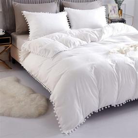 img 4 attached to Hodo Home Twin Bedding Duvet Cover Sets - 2 Pieces White Comforters Sets, 68x90 Soft Pom Pom Comforter Cover with Zipper Closure & 20x26 Pillowcase