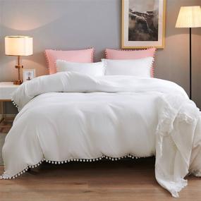 img 3 attached to Hodo Home Twin Bedding Duvet Cover Sets - 2 Pieces White Comforters Sets, 68x90 Soft Pom Pom Comforter Cover with Zipper Closure & 20x26 Pillowcase