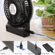 🔋 mini portable battery operated desk fan with atmosphere light & flashlight - rechargeable & usb powered, strong airflow, 3 speeds - small personal hand held fan for desktop camping (black) logo