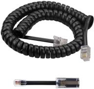 📞 aimijia telephone cord detangler: black coiled handset cord, 6ft uncoiled, with detangler logo