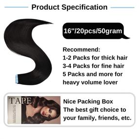 img 1 attached to 🎀 Luckyaisha 16 Inch Jet Black Tape in Hair Extensions - Silky Straight Remy Human Hair - 20pcs 50g - Includes 12 Replacement Tape Glue - #1 Choice