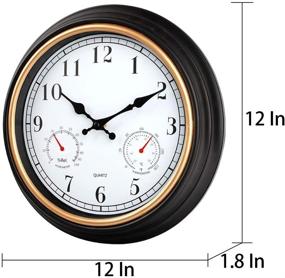 img 1 attached to 🕰️ Vintage 12 Inch Indoor/Outdoor Wall Clock with Thermometer and Hygrometer Combo - Decorative Retro Silent Non Ticking Clock for Kitchen, Home, Bathroom, and Patio (Black Gold)