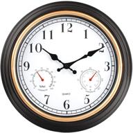 🕰️ vintage 12 inch indoor/outdoor wall clock with thermometer and hygrometer combo - decorative retro silent non ticking clock for kitchen, home, bathroom, and patio (black gold) logo