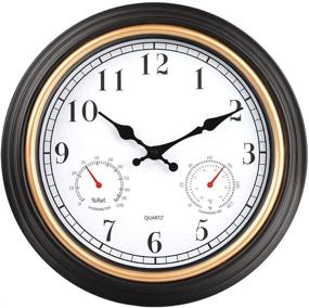 img 4 attached to 🕰️ Vintage 12 Inch Indoor/Outdoor Wall Clock with Thermometer and Hygrometer Combo - Decorative Retro Silent Non Ticking Clock for Kitchen, Home, Bathroom, and Patio (Black Gold)