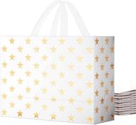 🌟 packqueen 12 large gold star gift bags with handles - 13x5x10 inches, recyclable paper bulk gift bags for any occasion - party favors, gifts, and more logo