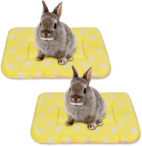 img 4 attached to 🐇 2PCS Bunny Bed with Yellow Dots - Small Animal, Rabbit Mat, Guinea Pig & Hamster Warm Bed
