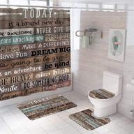 🚿 set of 4pcs motivational quotes wooden board shower curtain with non-slip rugs, toilet lid cover, bath mat, and 12 hooks - bathroom sets home decor accessories logo