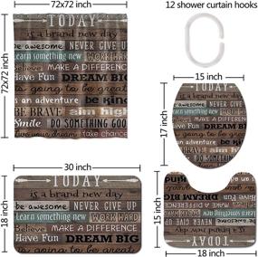 img 3 attached to 🚿 Set of 4PCS Motivational Quotes Wooden Board Shower Curtain with Non-Slip Rugs, Toilet Lid Cover, Bath Mat, and 12 Hooks - Bathroom Sets Home Decor Accessories