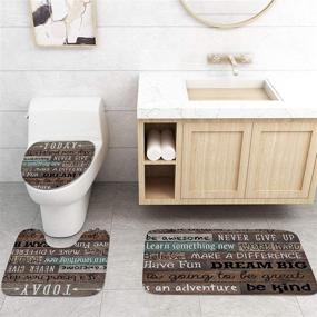 img 1 attached to 🚿 Set of 4PCS Motivational Quotes Wooden Board Shower Curtain with Non-Slip Rugs, Toilet Lid Cover, Bath Mat, and 12 Hooks - Bathroom Sets Home Decor Accessories