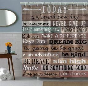 img 2 attached to 🚿 Set of 4PCS Motivational Quotes Wooden Board Shower Curtain with Non-Slip Rugs, Toilet Lid Cover, Bath Mat, and 12 Hooks - Bathroom Sets Home Decor Accessories