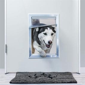 img 3 attached to 🚪 BarksBar Original Dog Door - White, Plastic with Aluminum Lining, Soft Flap, Sliding Panel and Telescoping Frame, 2-Way Locking