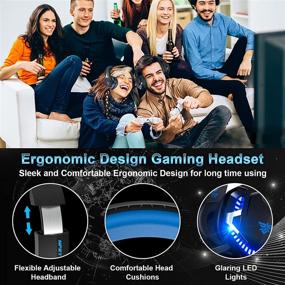 img 1 attached to 🎧 NPET HS60 Gaming Headset - Stereo Sound, Compatible with PC, Xbox One, PS5, PS4, Laptop, Noise Cancelling Mic, Memory Foam Ear Cushions, LED Lights, Volume Control, Blue