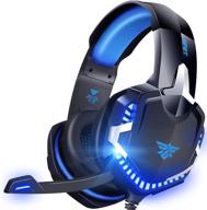 🎧 npet hs60 gaming headset - stereo sound, compatible with pc, xbox one, ps5, ps4, laptop, noise cancelling mic, memory foam ear cushions, led lights, volume control, blue логотип