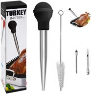 🦃 stainless steel turkey baster set of 4 with needles and cleaning brush - easy to use and clean, perfect cooking syringe for kitchen (black) logo