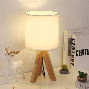 img 4 attached to Charming White Fabric Shade Small Table Lamp with Tripod Base for Kids Room, Study, Office, Bedroom, Dorm, Nightstand, Coffee Table - Cute Desk Lamp