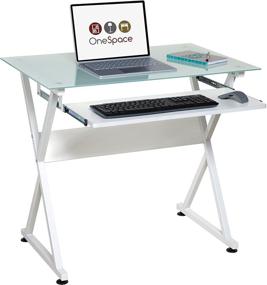 img 4 attached to 💻 Stylish and Sleek: OneSpace Ultramodern Glass Computer Desk in White