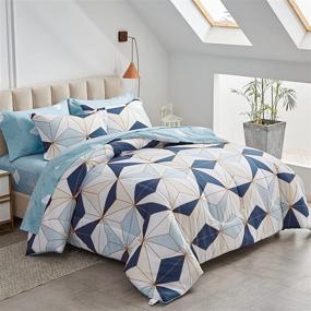 img 4 attached to 🛏️ FlySheep Queen Size Bed in a Bag: Modern Blue Triangles Geometric Style - 7 Piece Microfiber Comforter Set