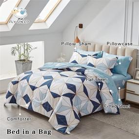 img 3 attached to 🛏️ FlySheep Queen Size Bed in a Bag: Modern Blue Triangles Geometric Style - 7 Piece Microfiber Comforter Set