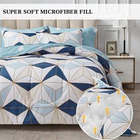 img 1 attached to 🛏️ FlySheep Queen Size Bed in a Bag: Modern Blue Triangles Geometric Style - 7 Piece Microfiber Comforter Set