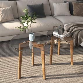 img 1 attached to 🪑 Minimalist Round Nesting End Tables by Estleys - Set of 2, Modern Furniture for Small Living Spaces, Coffee Table and Side Table with Tempered Glass Top & Natural Wooden Legs