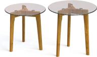 🪑 minimalist round nesting end tables by estleys - set of 2, modern furniture for small living spaces, coffee table and side table with tempered glass top & natural wooden legs логотип