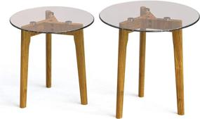 img 4 attached to 🪑 Minimalist Round Nesting End Tables by Estleys - Set of 2, Modern Furniture for Small Living Spaces, Coffee Table and Side Table with Tempered Glass Top & Natural Wooden Legs