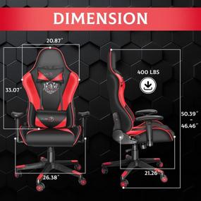 img 3 attached to 🎮 Dvenger Red Gaming Chair - Ergonomic High Back Office Chair with Lumbar Support and Headrest for Adults, Teens - Reclining Leather Swivel Computer Chair for Comfortable Gaming Experience