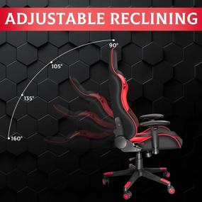 img 1 attached to 🎮 Dvenger Red Gaming Chair - Ergonomic High Back Office Chair with Lumbar Support and Headrest for Adults, Teens - Reclining Leather Swivel Computer Chair for Comfortable Gaming Experience