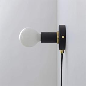 img 2 attached to Matte Black Plug-in Simple Ring Wall Sconce Light with Brushed Brass Accents - Modern Minimalist Lighting - Industrial Exposed Bulb Wall Lamp - 16Ft Fabric Cord (BW0005-1BP)