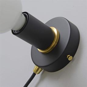 img 1 attached to Matte Black Plug-in Simple Ring Wall Sconce Light with Brushed Brass Accents - Modern Minimalist Lighting - Industrial Exposed Bulb Wall Lamp - 16Ft Fabric Cord (BW0005-1BP)