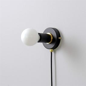 img 3 attached to Matte Black Plug-in Simple Ring Wall Sconce Light with Brushed Brass Accents - Modern Minimalist Lighting - Industrial Exposed Bulb Wall Lamp - 16Ft Fabric Cord (BW0005-1BP)