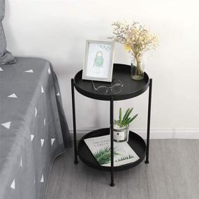 img 2 attached to 🔘 Versatile and Durable LITA Small Tray Metal Side Table - Black Nightstand for Indoor or Outdoor Use - 2-Tier Waterproof Coffee Table