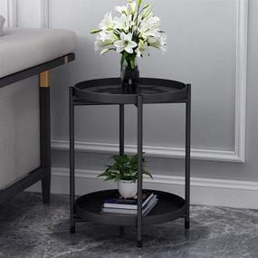 img 3 attached to 🔘 Versatile and Durable LITA Small Tray Metal Side Table - Black Nightstand for Indoor or Outdoor Use - 2-Tier Waterproof Coffee Table