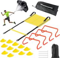 agility training equipment set - renranring 20ft agility ladder, resistance parachute, 4 agility hurdles, and 12 disc cones for football, soccer, and basketball athletes логотип