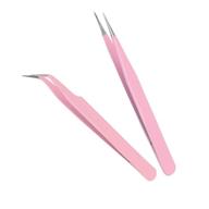 💖 zeroz 2-pack stainless steel tweezers for eyelash extensions & precision electronics – nail sticker, rhinestone, jewelry – anti-static, non-magnetic – pink logo