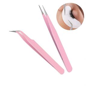 img 1 attached to 💖 ZeroZ 2-Pack Stainless Steel Tweezers for Eyelash Extensions & Precision Electronics – Nail Sticker, Rhinestone, Jewelry – Anti-Static, Non-Magnetic – Pink