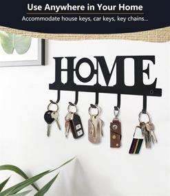 img 2 attached to 🔑 Vintage Black Metal Wall Mount Key Holder: Rustic Western Key Hanger Decor for Home Décor - 33X13.5cm, 5 Hooks for Front Door, Kitchen & Home