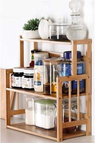 img 4 attached to 🎋 Bamboo Spice Rack Storage Shelves - Versatile Pantry Shelf for Kitchen and Bathroom Organization with Adjustable Cabinet Shelf