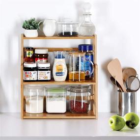 img 3 attached to 🎋 Bamboo Spice Rack Storage Shelves - Versatile Pantry Shelf for Kitchen and Bathroom Organization with Adjustable Cabinet Shelf