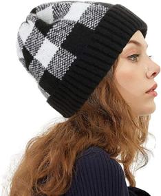 img 2 attached to CRUOXIBB Winter Soft Stretch Buffalo Plaid Cuff Beanie: Thick & Warm Knit Hat for Skull Skiing