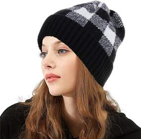 img 3 attached to CRUOXIBB Winter Soft Stretch Buffalo Plaid Cuff Beanie: Thick & Warm Knit Hat for Skull Skiing