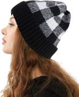 cruoxibb winter soft stretch buffalo plaid cuff beanie: thick & warm knit hat for skull skiing логотип