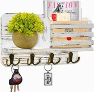 organize your mail and keys with y&me ym small mail organizer wall mounted - rustic key hangers and mail sorter with 4 hooks - wooden key and mail holder decorative shelf - white logo